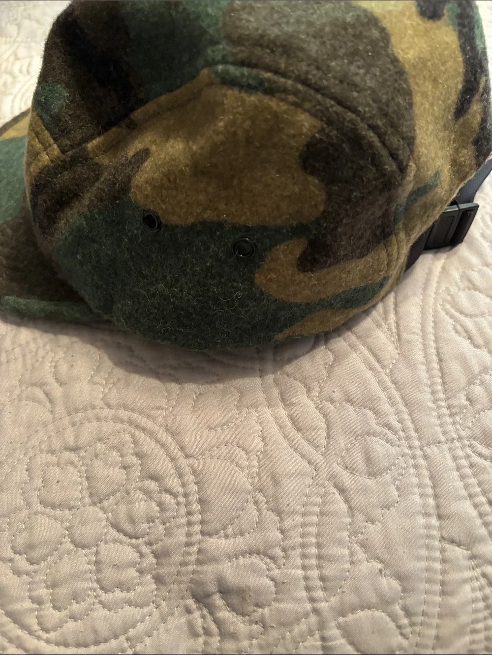 Supreme Mens Camo Five-Panel Cap with Red Logo